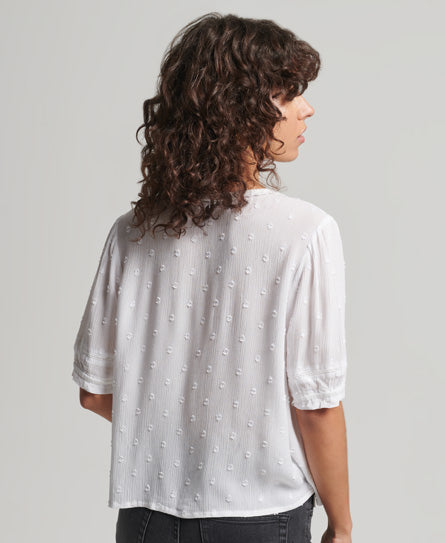 Vintage Short Sleeve Broderie Top - Optic