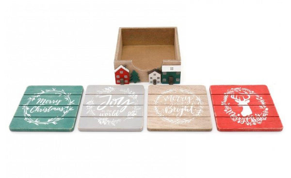 Set of 4 Christmas House Coasters