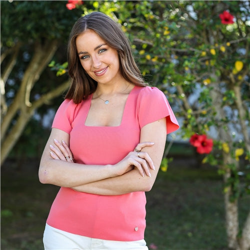 Breena Knitted Top - Coral