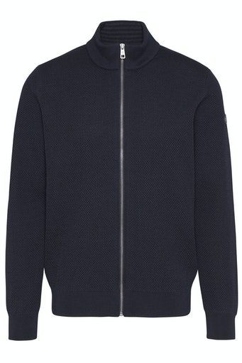 Full Zip Waffle Cardigan - Navy