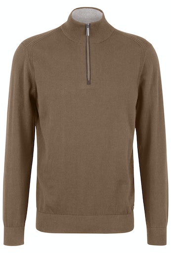 Cotton/cashmere 1/4 Zip Jumper - Camel