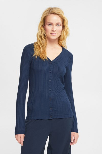 Casual Ribbed Cardigan - Navy