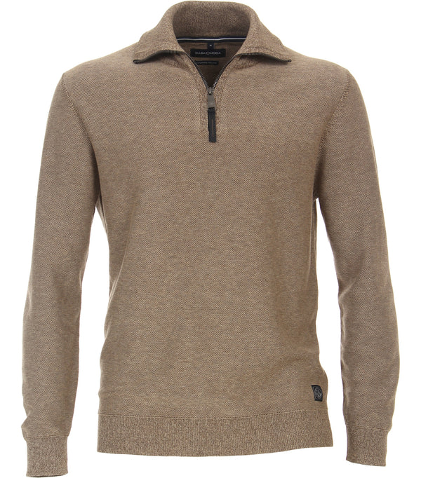 Plain Troyer Zip Jumper - Light Beige