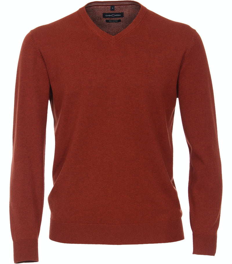 Plain V-neck Jumper - Fired Brick