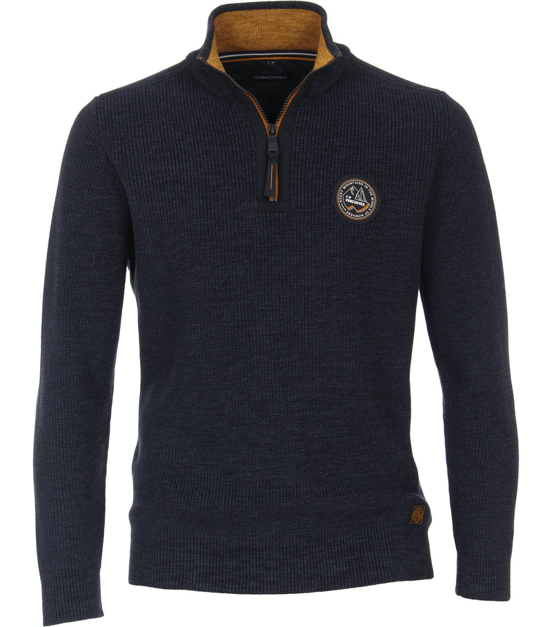 Plain Troyer Zip Jumper - Navy