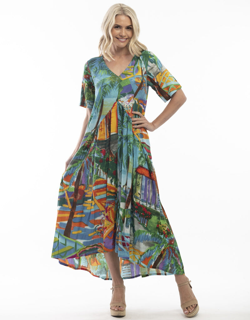 Penglipuran Long Peak Dress - Print