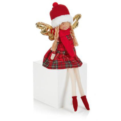 41cm Red Tartan Angel Sitting