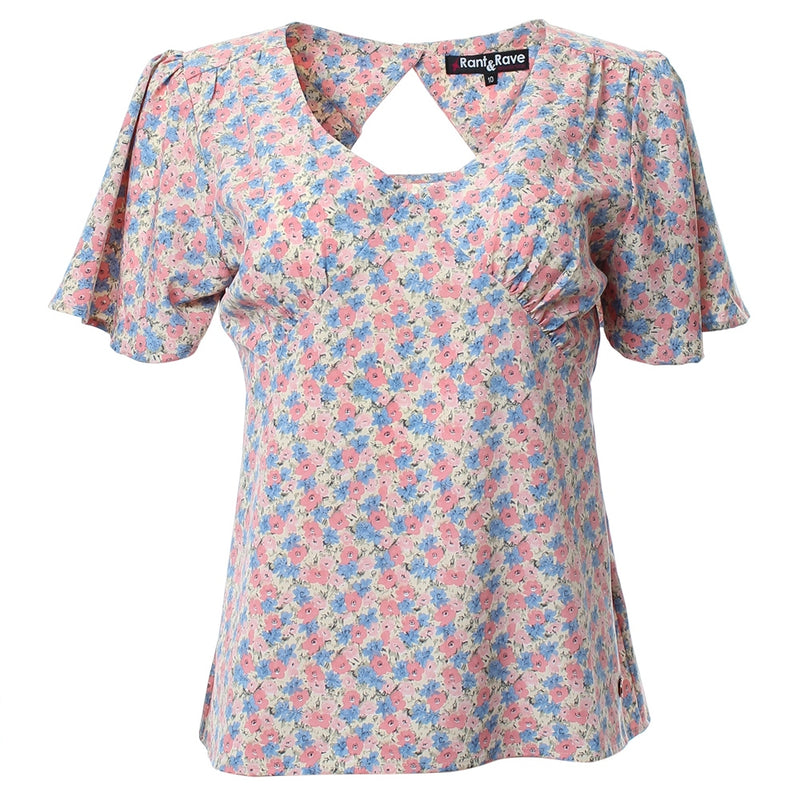 Wilma V Neck Top - Pink Daisy