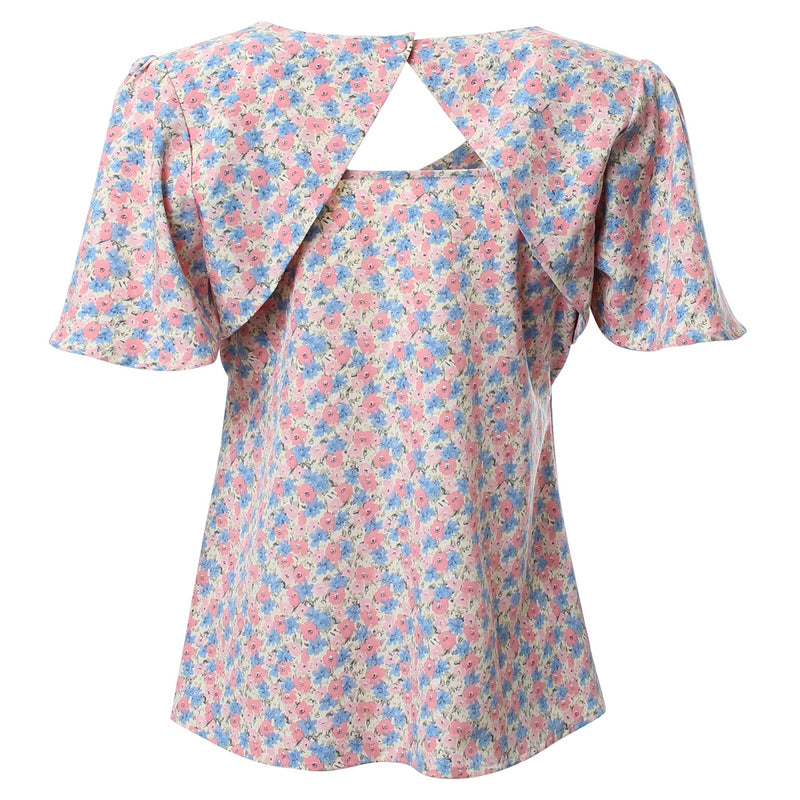 Wilma V Neck Top - Pink Daisy