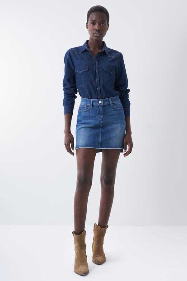 Push Up Denim Mini Skirt - Light Wash